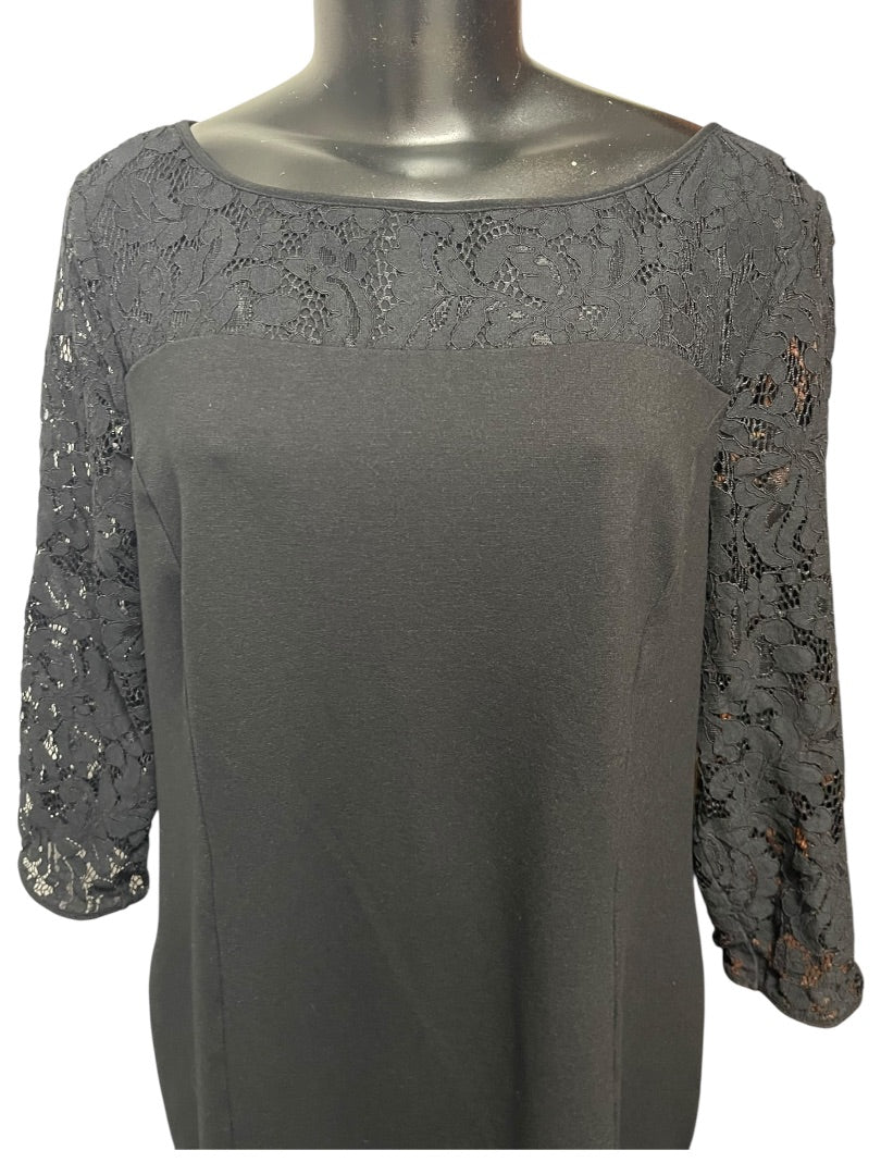 Size 16 Talbots Lace 3/4 Sleeve Back Zipper Dress Black