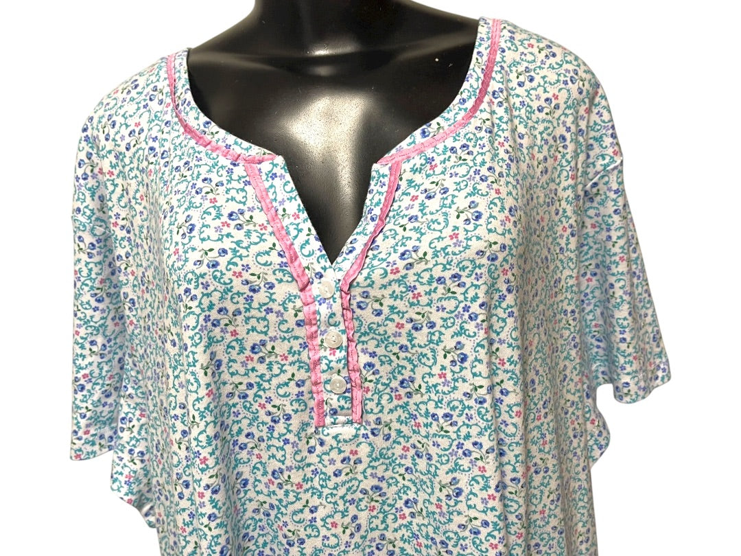 3X Karen Neuburger Floral Short Sleeve Nightgown