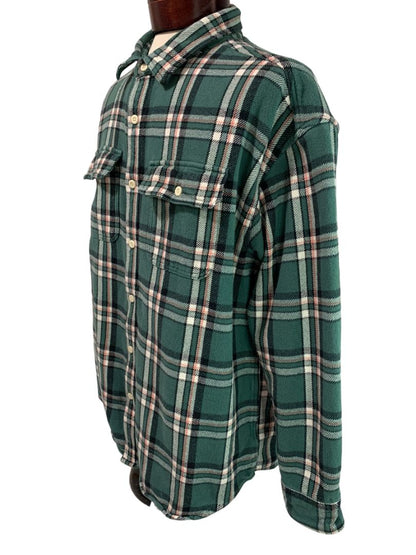 XL American Eagle Mens Button Up Heavy Weight Flannel Green Plaid