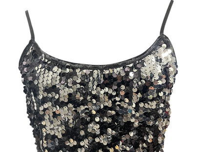 Medium Ambiance Womens Sequin Adjustable Strap Cami Black Silver