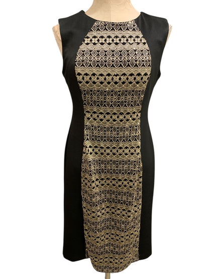 Size 8 R&M Richards Sheath Dress New Black Gold Embellished Style 9947
