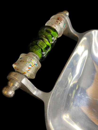 Wild Eye Designs Metal Serving Dish Small Green Bead Handles