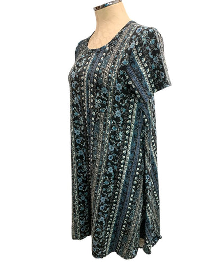 Size XS LulaRoe Blue Stripe Floral Carly Dress Hi Lo Hem Tshirt