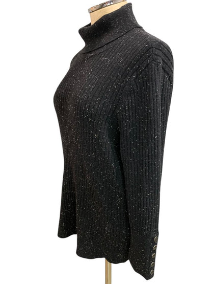 Size 1X Talbots Woman Black Flecked Turtleneck Sweater Ribbed Knit