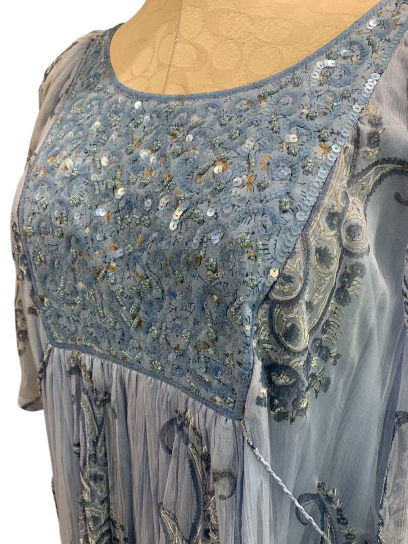 Size XXL Novica Blue Printed Elegant Entrance New Embellished Sequin