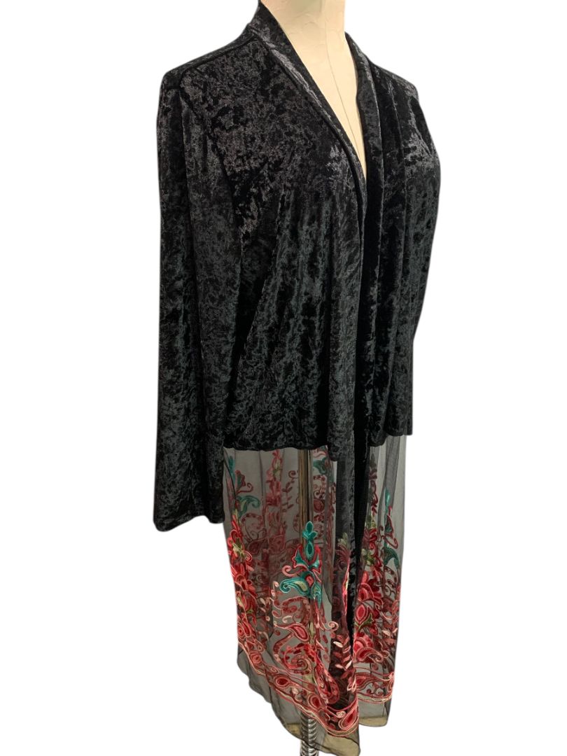 Size 3X Highness Womens Floral Sheer Velour Duster Cardigan Embroidered