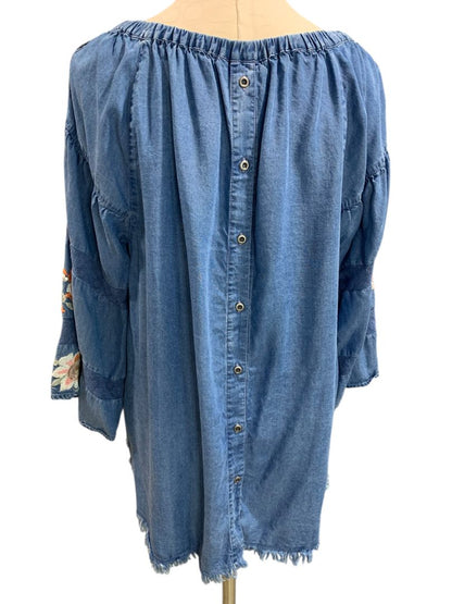 Size Large Ali Miles Womens Boho Shirt Embroidered Soft Off Shoulder