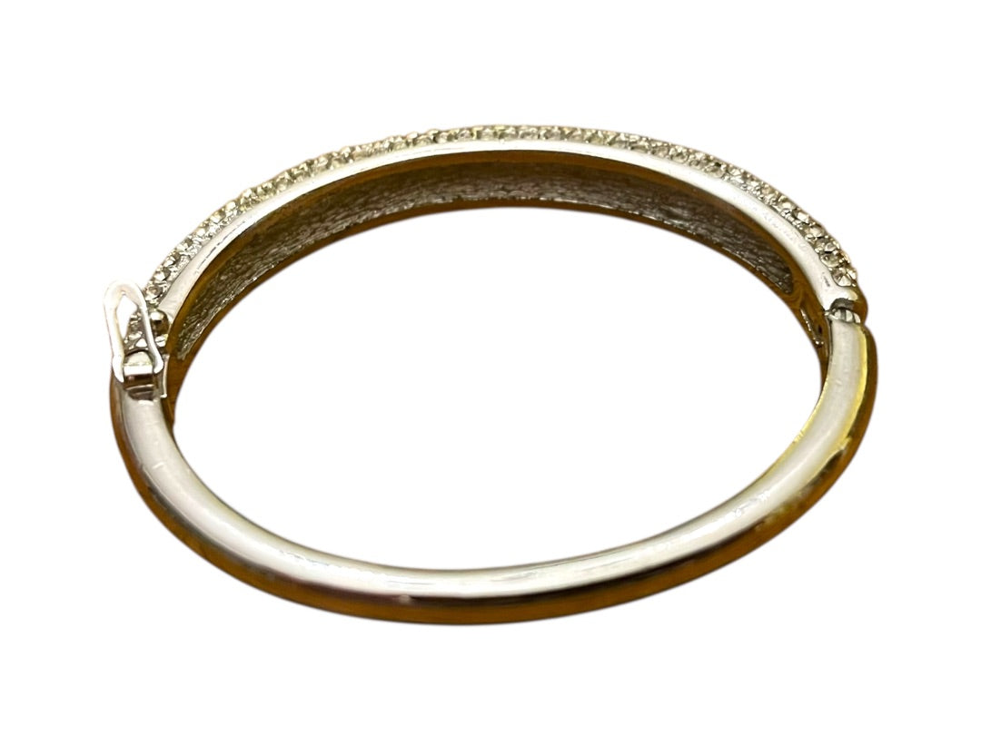 Christian Dior Silvertone Hinged Bangle Bracelet Crystal Pave Hallmarked