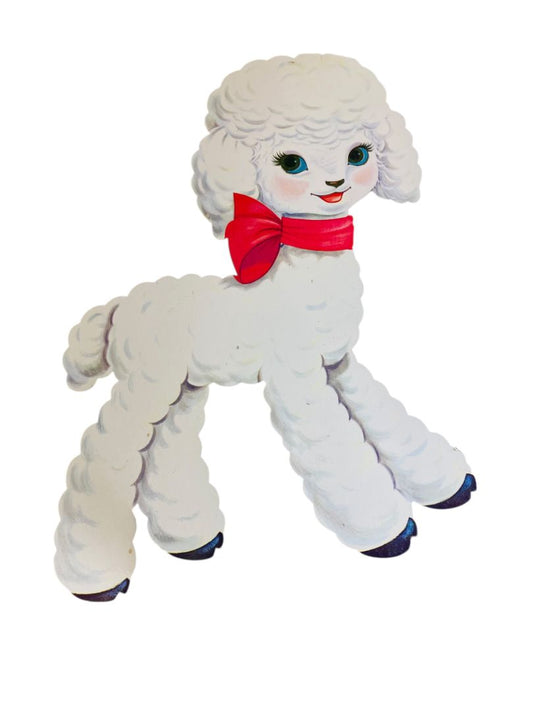 Vintage Easter Lamb Die Cut Decor 18" Bow