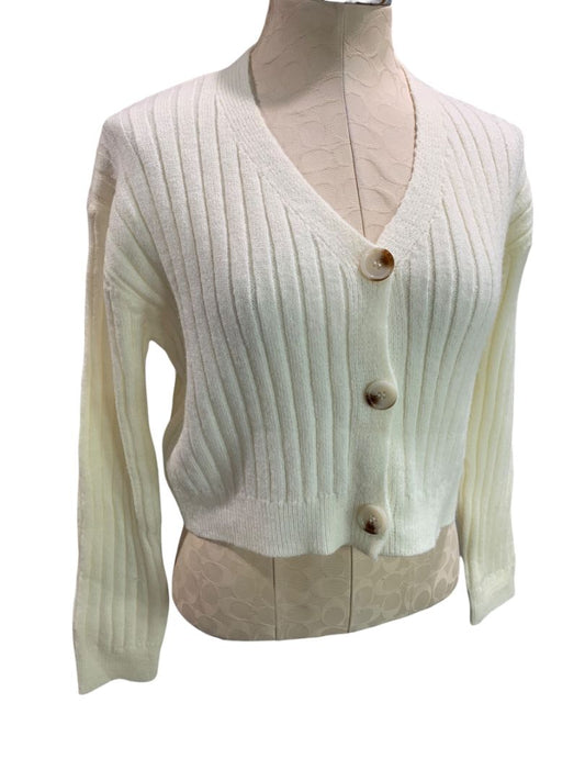 Size Small Womens Ivory Ribbed Cropped Cardigan Sweater