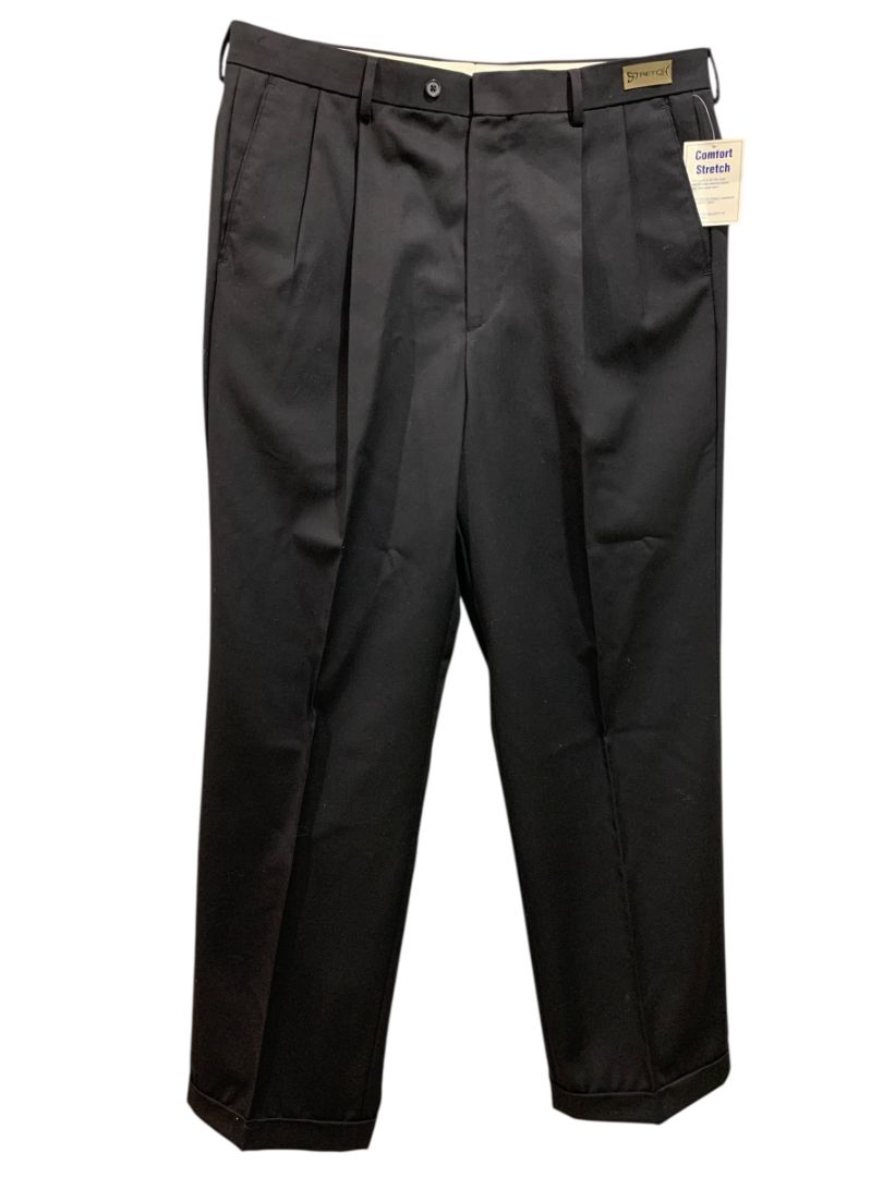 37R Paul Frederick Black Pleated Dress Pants Mens Wool Stretch Hemmed New
