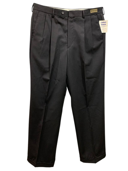 37R Paul Frederick Black Pleated Dress Pants Mens Wool Stretch Hemmed New
