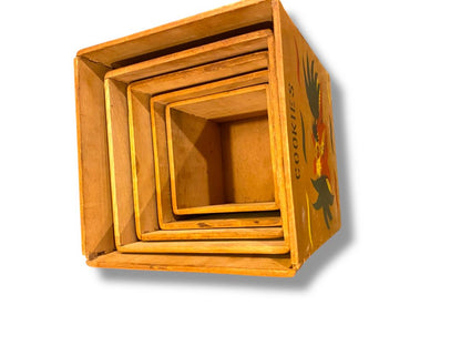 Set of 5 Nesting Wooden Canisters Vintage Rooster Cookies Flour Sugar Coffee Tea