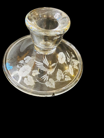 Vintage Avon Crystal Hummingbird Flower Taper Candlestick 2.5"h