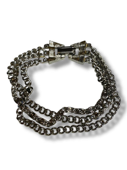 Vintage Silvertone Triple Strand Bracelet Foldover Clasp 7"