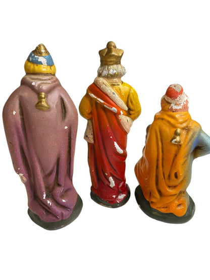 Vintage Three Wisemen Hollow Plaster Nativity Figurine Western Germany 5"