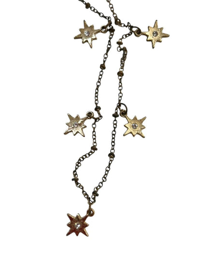 Delicate Goldtone Necklace 14" Chain Star Charms