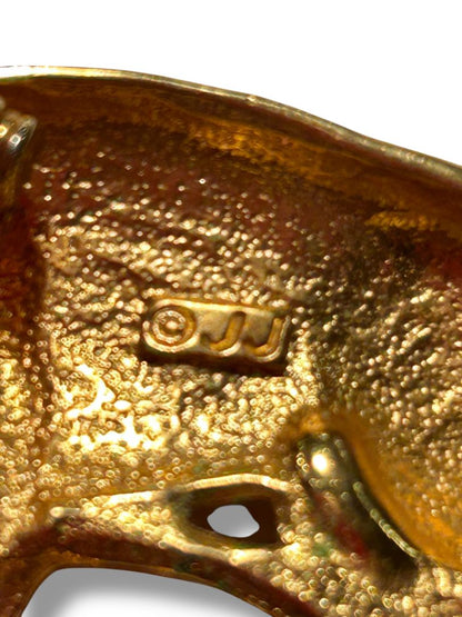 Signed J.J. Jonette Cat in Fishbowl Goldtone Brooch Pin 2"