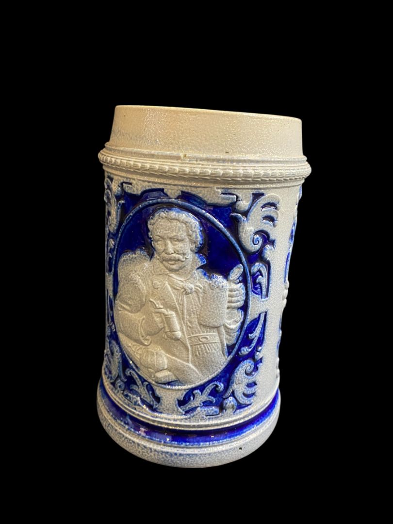 Vintage Germany Stoneware Stein Salt Glazed Mug Cobalt .5 Liter Drink Quickly . . .