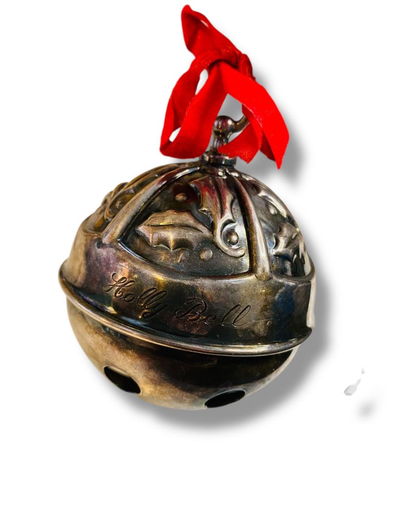 1992 Reed and Barton Silverplate Holly Bell Christmas Ornament 2.7" Diameter