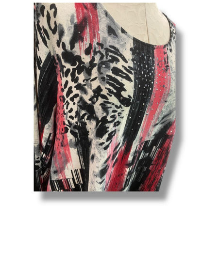 Size 3X CJ Banks Womens Lightweight Tunic Sweater Embellished Red Black