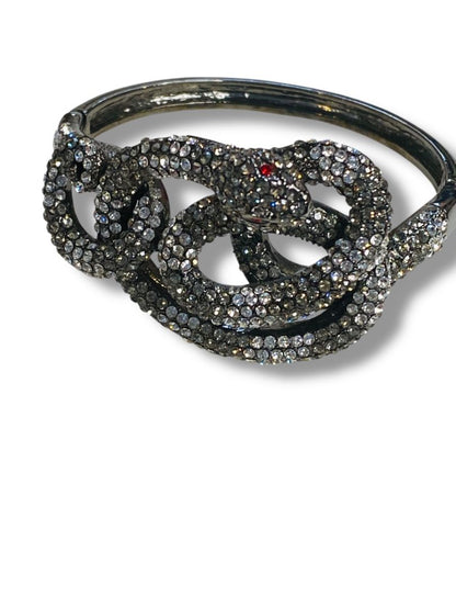Rhinestone Snake Bangle Bracelet Hinged Pewter Color 1.5" Inside Diameter