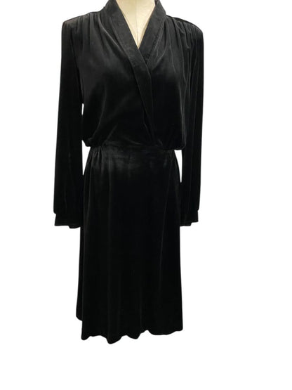 Size 12 Butte Vintage Black Velour Dress Wrap Style Bodice