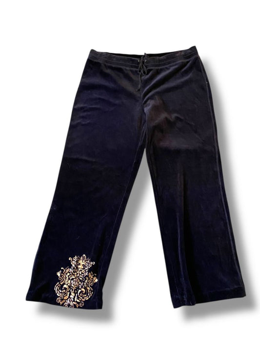 Size Large Style & Co Womens Black Velour Gold Embellished Pants Pull On