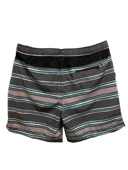 XXL (38/40) Speedo Men's New Gray Striped Swim Trunks Tech Volley Shorts