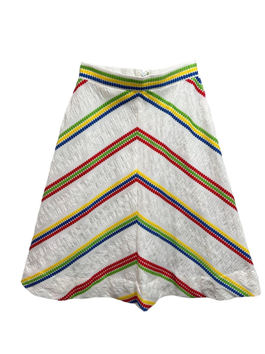 Kmart Vintage Rainbow Midi Skirt 1980s White A-Line Retro Fun