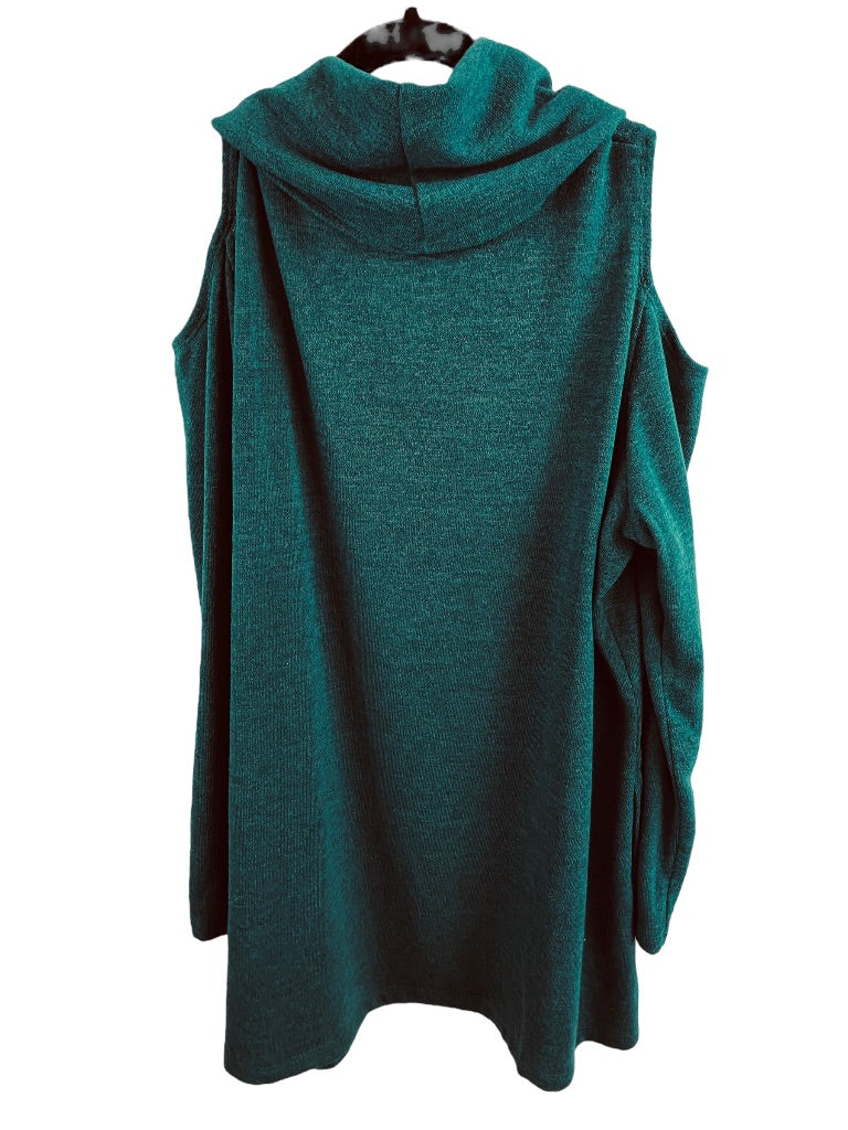 1X Attitudes by Renee Blue Green Cold Shoulder Cowl Neck Sweater