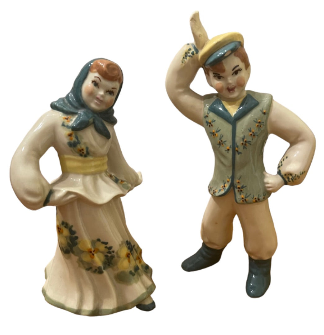 Vintage East European Dancers Ceramic Man Woman Figurines Traditional 6.5"h