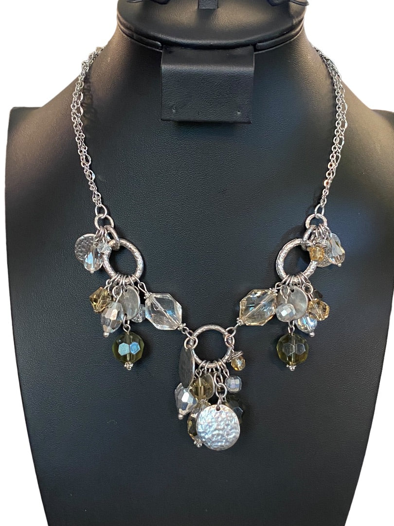 White House Black Market 16-18" Silvertone Charm Necklace Faceted Beads