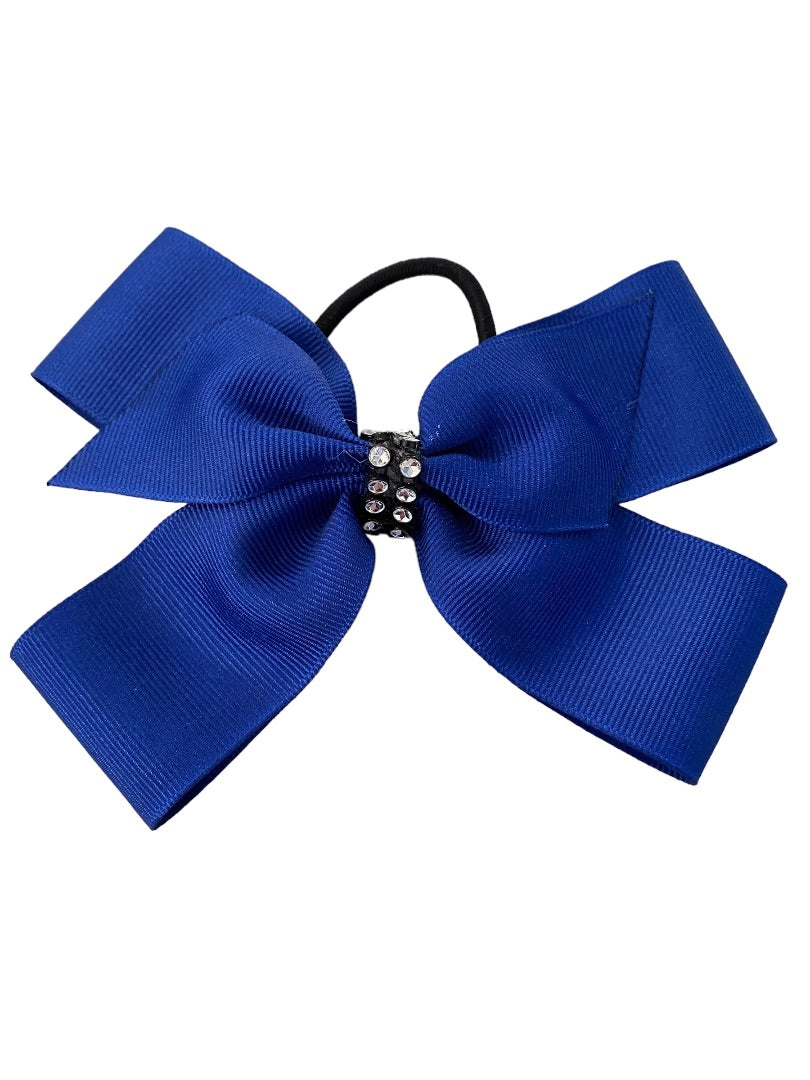 Girls Oversize Hair Bow 5" Elastic Ponytail Blue Bejeweled