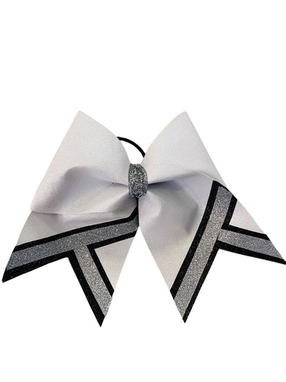 Girls Oversize Hair Bow 8" Elastic Ponytail Holder White Black Glitter