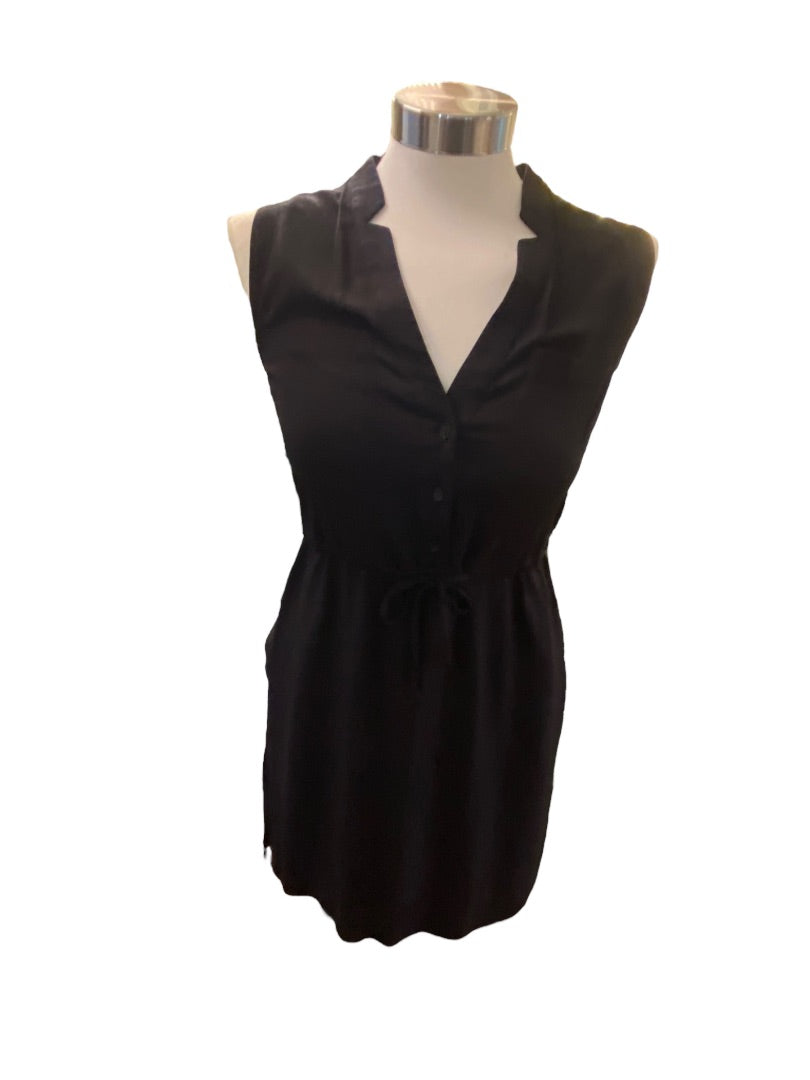 XS LOFT Black Lightweight Summer Dress V-Neck Sleeveless Rayon Black Pockets