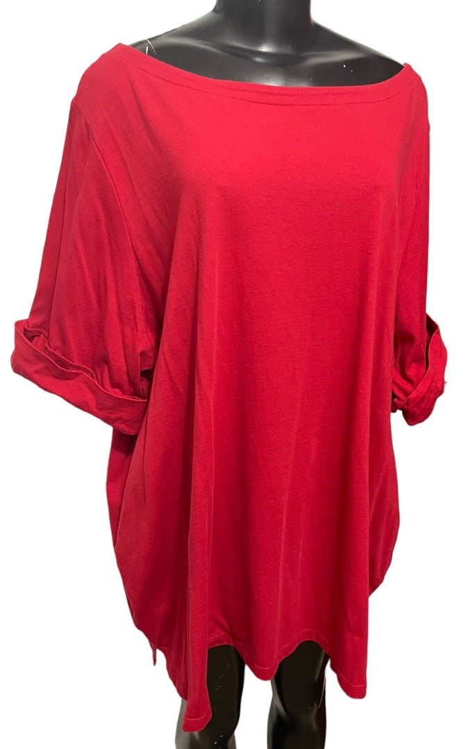 2X (26/28) Woman Within Red Short Sleeve Top Thsirt Cuffed Sleeve