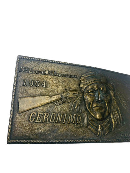 Tiffany Studio Geronimo Native American Belt Buckle 1904 St Louis Exposition Seltzer Brass