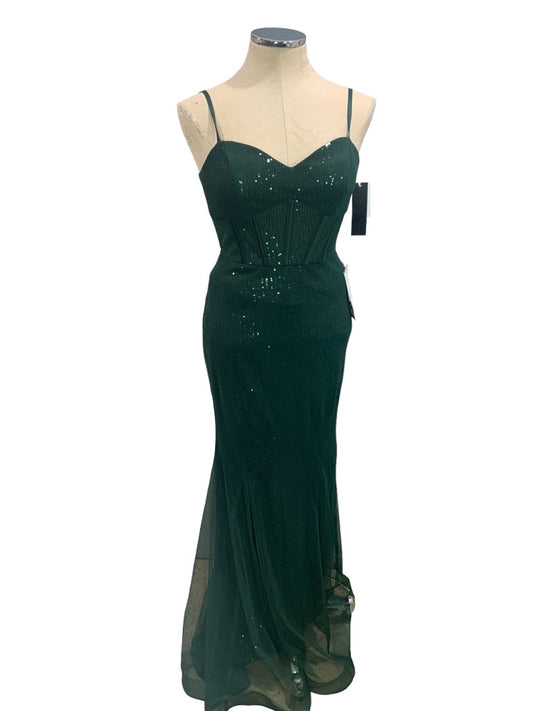 Size 6 Xscape  Hunter Green Sequin Sweetheart Neck Mermaid Gown Dress New