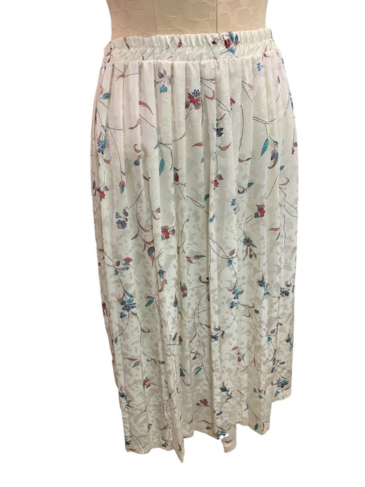 Medium Andrea Gayle Ivory Vine Pattern Skirt Pull on Silky 1980s Vintage Midi