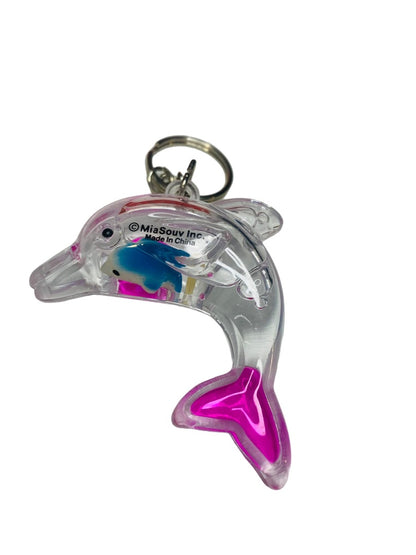 Wildwood New Jersey NJ Water Filled Clear Dolphin Souvenir Keychain Key Ring 2.5"