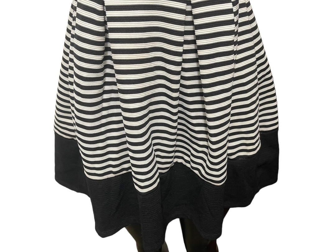 Size 12 Beautees Girls Black White Stripe Fit and Flare Dress Sleeveless