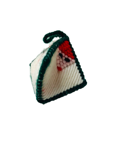 Holiday Ornament Christmas Santa Cross Stitch Ornament Diamond Shape 1980s Handmade