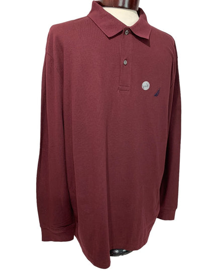 XXL Nautica Long Sleeve Midweight Polo Shirt Mens New Burgundy