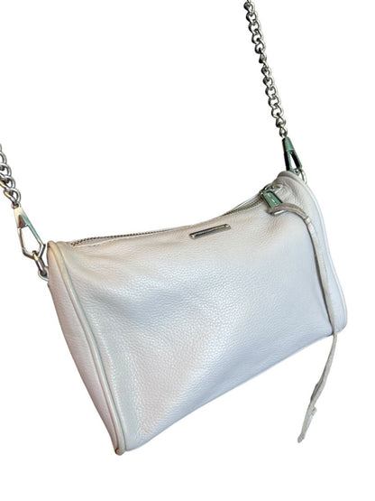 Rebecca Minkoff Lt Gray Leather Crossbody Purse Silver 4 Zip Accent Chain Strap Tassle Handbag