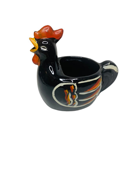 MidCentury Empress Japan Redware Rooster Creamer Sugar Set Black Pottery