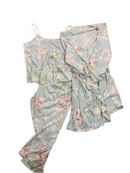 Size 4XL Womens 3 Piece Lounge Pajama Set Pastel Soft Floral Robe Cami Pants