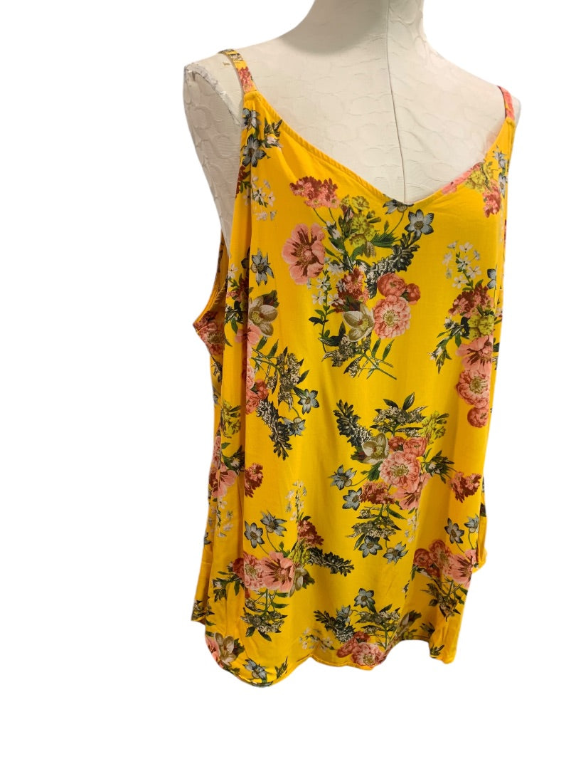 3X Torrid Womens Plus Size Yellow Cami Tank Floral Stretch Rayon Adjustable Straps