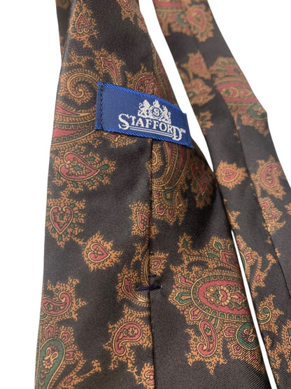 Stafford Mens Necktie X-Long 64" Length Tie Silk Black Paisley Autumn Colors