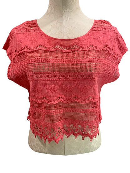 XS Love Marks Urban Outfitters Womens Hot Pink Lace Boho Sheer Top Shirt